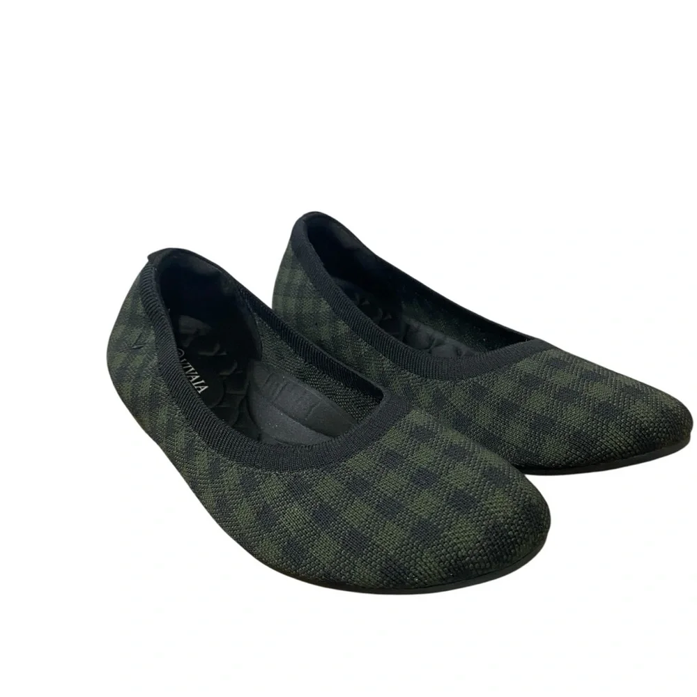 Vivaia Claire Round-toe Flats Size 43 (US 12) Olive Green Plaid Breathable Comfy